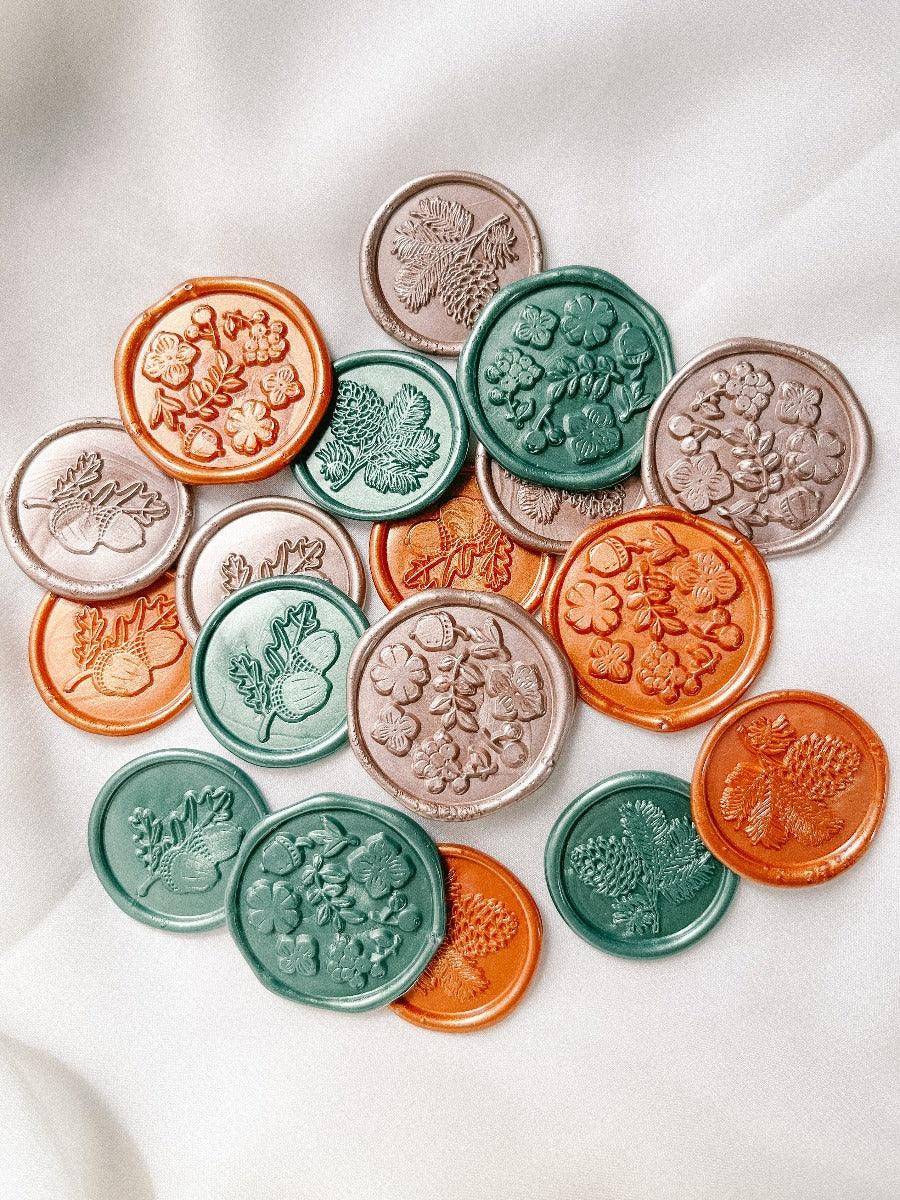 Acorn and Pinecone and Autumn wax seals in multiple colours